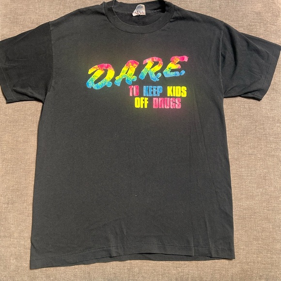 Vintage Tops - Vintage DARE Drug Resistance program neon letters t-shirt Large